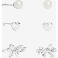Simply Silver Sterling Silver 925 Polished And Pearl Bow Earrings - Pack Of 3