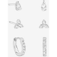 Simply Silver Women's Sterling Silver 925 Cubic Zirconia Stud & Hoop Earrings - Pack of 3