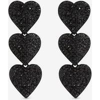 Mood Jet And Crystal Triple Heart Drop Statement Earrings