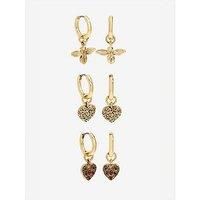 Mood Women's Antique Gold & Red Resin Heart Huggie Earrings - Pack of 3