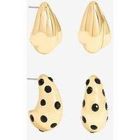 Mood Polished Gold & Jet Crystal Dome Earrings - Pack Of 2