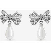 Jon Richard Rhodium Plated Cubic Zirconia Bow And Pearl Earrings