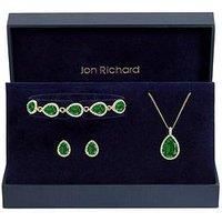 Jon Richard Gold Plated And Emerald Pear Drop Trio Set - Gift Box