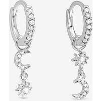 Simply Silver Women's Sterling Silver 925 Pave Mismatch Celestial Hoop Earrings