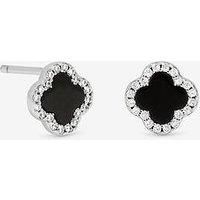Simply Silver Women's Sterling Silver 925 Pave & Jet Clover Stud Earrings