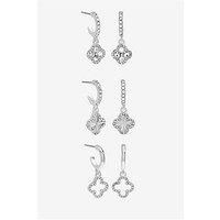 Mood Silver Crystal & Pave Clover Huggie Earrings - Pack Of 3