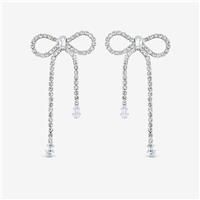 Jon Richard Women's Silver Plated Crystal Statement Bow Drop Earrings