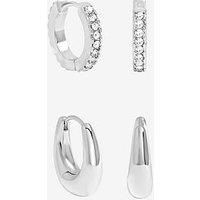 Jon Richard Jon Richard Silver Plated Polished And Pave Hoops - Pack Of 2