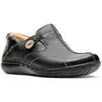 Clarks Women/'s Slip-On Flats Shoes Un Loop Black Leather