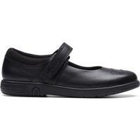 Clarks Jazzy Jig Kid Leather Shoes in Black Extra Wide Fit Size 12½