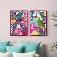 Set of 2 Electric Jungle Birds Framed Prints