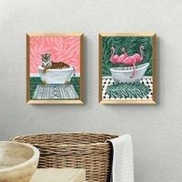 Set of 2 Animals in the Bath Framed Prints
