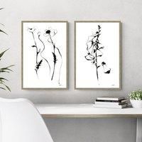 Artko Set of 2 Inky Poppies and Foxgloves Framed Prints