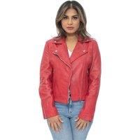 Ladies Womens Red Real Leather Fitted Vintage Biker Style Zip Fashion Jacket XL