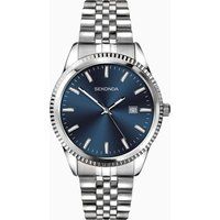 Sekonda King Men/'s 40mm Quartz Watch in Blue with Analogue Display, and Silver Stainless Steel Bracelet 1640