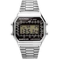 Sekonda Classic Mens 34mm Quartz Watch in Black with Digital Day/Date Display, and Silver Stainless Steel Strap 1816.