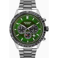Sekonda Men/'s Chronograph Watch, Green dial with Stainless Steel Silver Bracelet 1913
