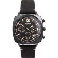 Sekonda Airborne Mens 40mm Quartz Watch in Black with Chronograph Date Display, and Black Suede Leather Strap 1991