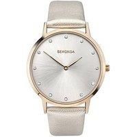 Sekonda Ladies Editions Rose Gold Plated Silver Sunray Stone Set Dial Leather Strap Watch 2939