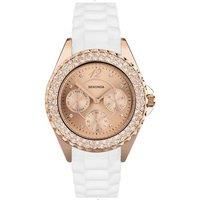 Sekonda 4663 Ladies Rose Gold White Strap Crystal Set Day/Date Watch RRP £59.99