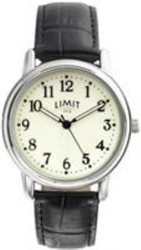 Limit Men's Glow Dial Black Faux Leather Strap Watch