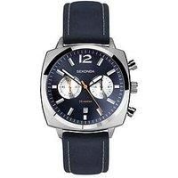 Sekonda Sekonda Airborne Men's Chronograph Watch | Silver Case & Blue Leather Strap with Blue Dial | 30027
