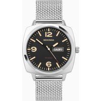 Sekonda Airborne Mens 40mm Quartz Watch in Black with Analogue Day/Date Display, and Silver Stainless Steel Strap 30101