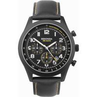 Sekonda Navigator Mens 44mm Quartz Watch in Black with Analogue Date Display, and Black Leather Strap 30112