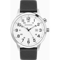 Sekonda Easy Reader Mens 46mm Quartz Watch in White with Analogue Date Display, and Black Leather Strap 30125