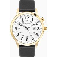 Sekonda Sekonda Easy Reader Men's Watch | Gold Alloy Case & Black Leather Strap with White Dial | 30127