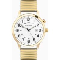 Sekonda Easy Reader Mens 46mm Quartz Watch in White with Analogue Date Display, and Gold Stainless Steel Strap 30128