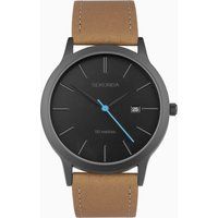Sekonda Bergen Mens 39mm Quartz Watch in Black with Analogue Date Display, and Tan Leather Strap 30133