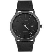 Sekonda Bergen Mens 39mm Quartz Watch in Black with Analogue Date Display, and Black Leather Strap 30134