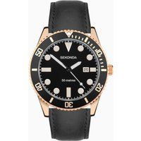 Sekonda Ocean Mens 43mm Quartz Watch in Black with Analogue Date Display, and Black Leather Strap 30138