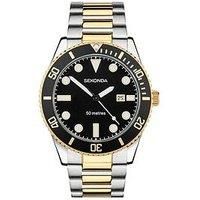 Sekonda Ocean Mens 43mm Quartz Watch in Black with Analogue Date Display, and Two Tone Stainless Steel Strap 30139