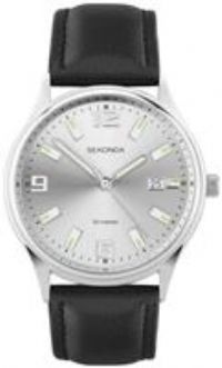 Sekonda Men's Black Faux Leather Strap Silver Dial Watch