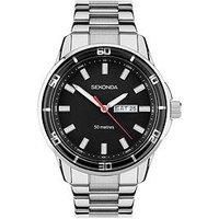 Sekonda Sport Midnight Men/'s 44mm Quartz Watch in Black with Analogue Day/Date Display, and Silver Stainless Steel Strap 30204