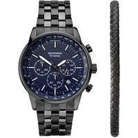 Sekonda Sports Gift Set Men/'s Quartz Watch in Blue with Chronograph Date Display, and Black Stainless Steel Strap 39006