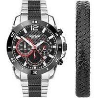 Sekonda Sports Gift Set Men/'s 44mm Quartz Watch in Black with Chronograph Date Display, and Two Tone Stainless Steel Strap 39007