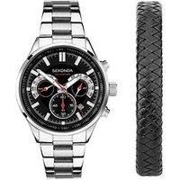 Sekonda Sports Gift Set Men/'s 43mm Quartz Watch in Black with Chronograph Date Display, and Silver Stainless Steel Strap 39008