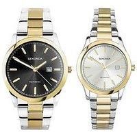 Sekonda His/Hers Taylor Two Tone Stainless Steel Bracelet With Black And Silver Dial Analogue Watch Gift Set