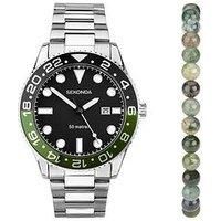 Sekonda Mens Ocean Silver Stainless Steel Bracelet With Black Dial Analogue Watch Gift Set