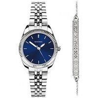 Sekonda Classic Gift Set Womens 26Mm Analogue Watch With Blue Dial, Silver Stainless Steel Bracelet And Stone Set Matching Bracelet