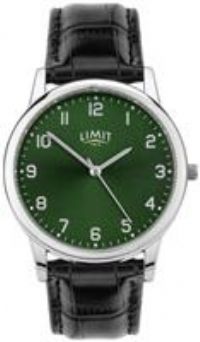 Limit Men's Black Faux Leather Strap Green Dial Watch