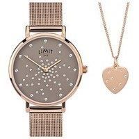 Limit Ladies Rose Gold Plated Sparkle Watch and Pendant Set
