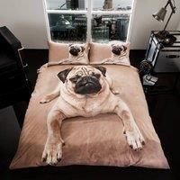 Gaveno Cavailia WILDLIFE 3D PUG DOG Bed Set with Duvet Cover and Pillow Case, Polyester-Cotton, Multi, King
