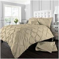 GC GAVENO CAVAILIA Pintuck Duvet Cover Sets, Pinch Pleat Bedding Quilt Covers, Polycotton Bed Covers Breathable Double Bed Set With Pillowcases Latte