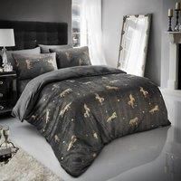 GC GAVENO CAVAILIA Teddy Fleece Bedding Set Kingsize, Shiny Unicorn Duvet Cover, Soft & Cozy Warm Quilt Cover, Charcoal