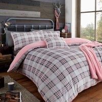 GC GAVENO CAVAILIA Easy Care Teddy Fleece Tartan Check Duvet Cover, Luxury Super Soft Warm & Cosy Quilt Bedding Sets, Polyester, Grey/Pink, Single