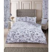 GC GAVENO CAVAILIA Soft & Cosy Belle Rose Floral Duvet Cover, Easy Care Reversible Quilt Set, Cotton & 50% Polyester, Grey, Double